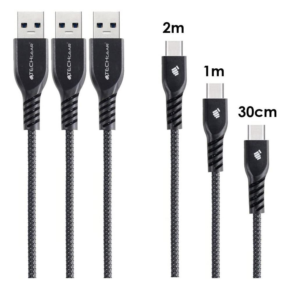 TECHGEAR 3 Pack STRONG Durable Braided USB C Charging & Data Sync Cables (30cm/1m/2m) Compatible with Samsung Tab S6 Lite, Tab A7 10.4/A7 Lite, Tab A