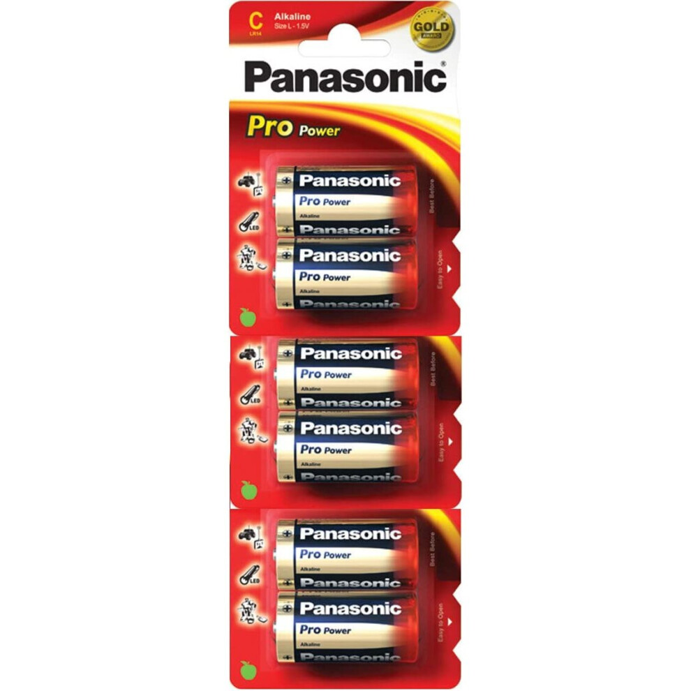 Panasonic Pro Power Gold LR14PPG Alkaline C Batteries 6/pk (LR14, MN1400, AM2)