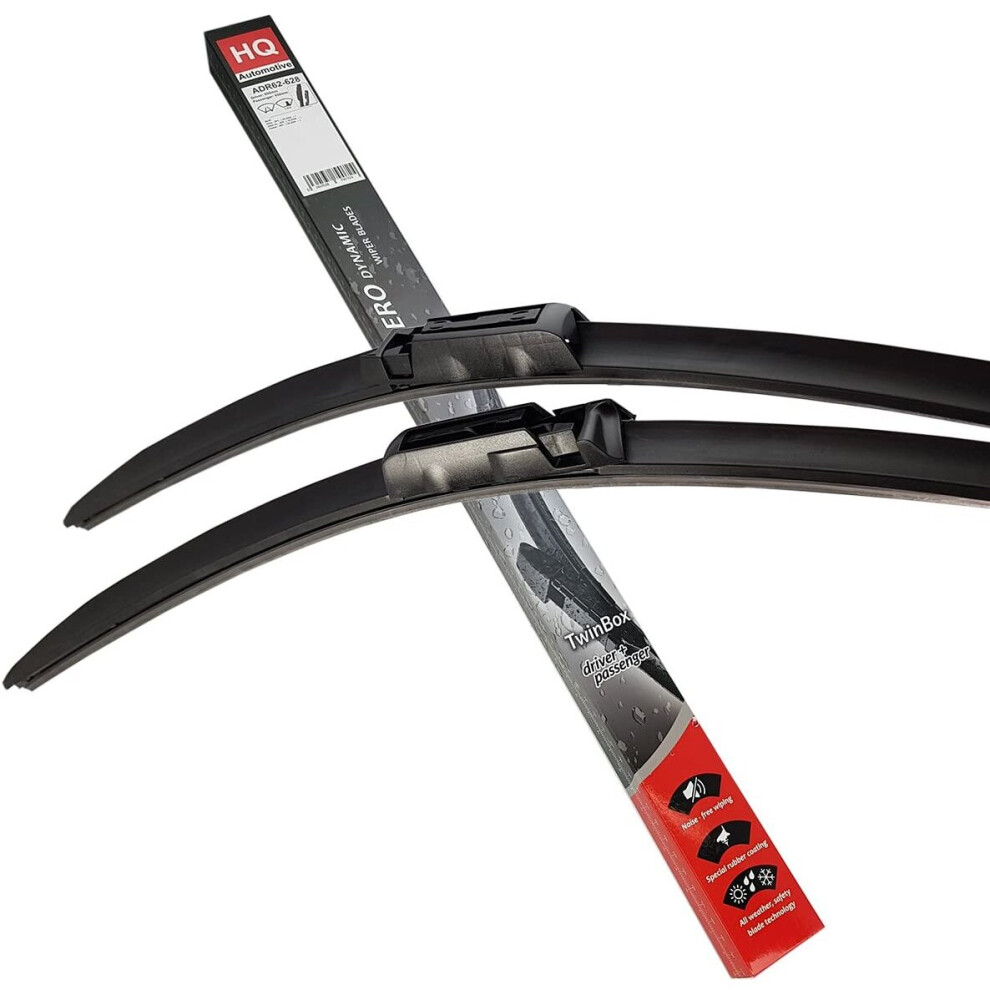 Set Of Front Frameless Flat Aero Wiper Blades Hq Automotive - Adr62-628 Twin Box 5060538793879