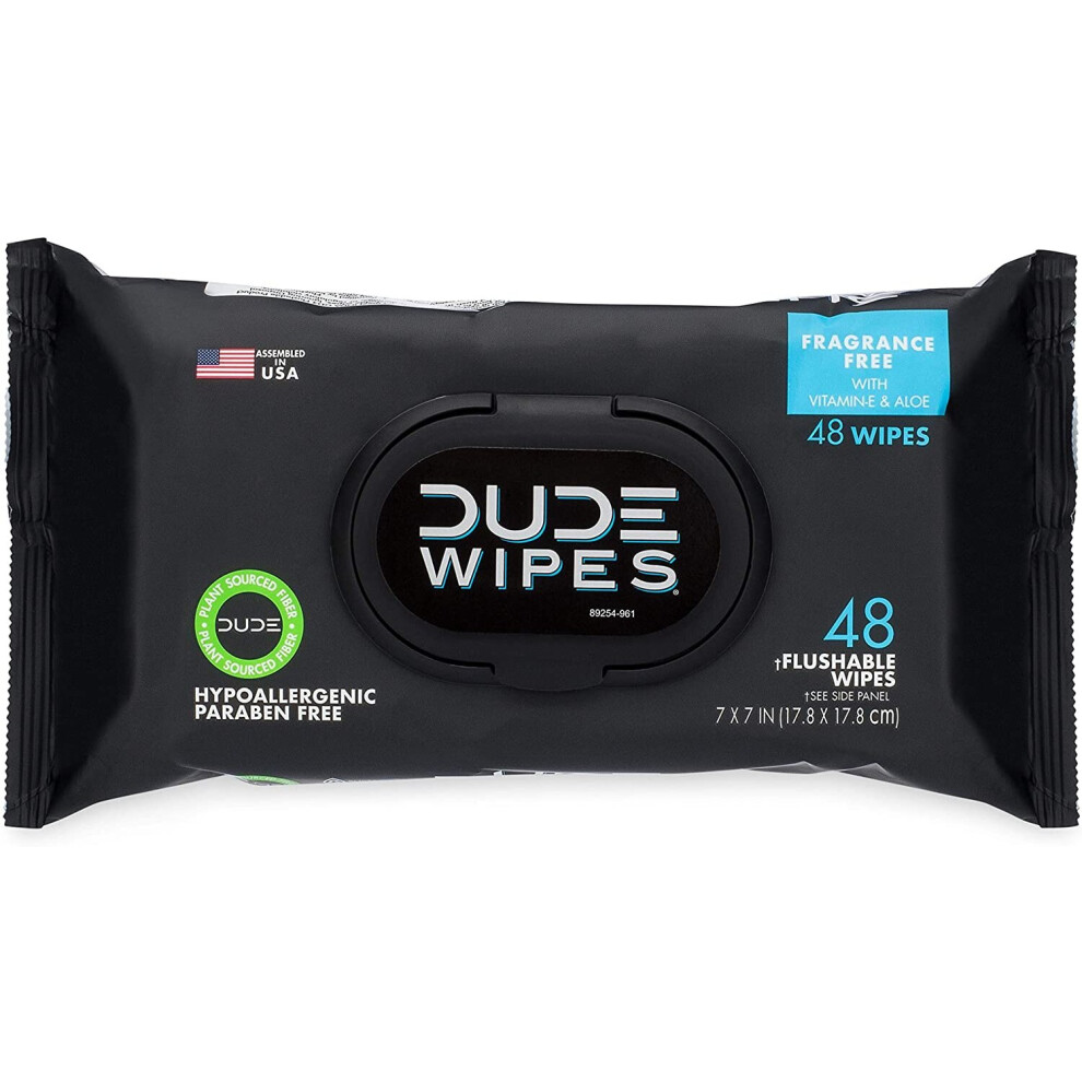 Dude Products Dude Wipes Flushable Wipes, Unscented & Naturally Soothing, Dispenser Pack (48Ct)