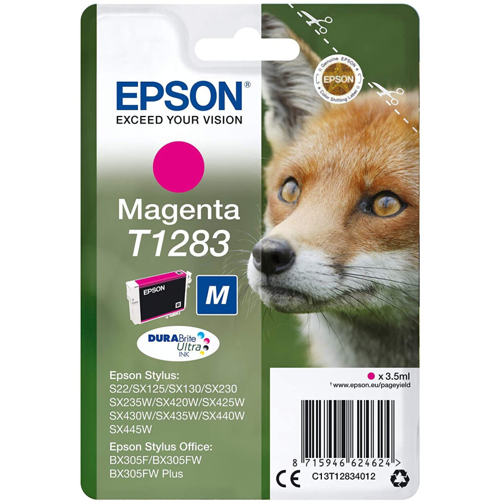 Epson T1283 Magenta Fox Genuine, DURABrite Ultra Ink Cartridge, Amazon Dash Replenishment Ready