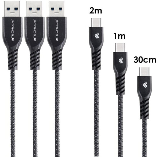 Techgear TECHGEAR 3 Pack STRONG High Durability Braided USB-C Charging & Data Sync Cables (30cm / 1m / 2m) for USB Type-C Devices Compatible with iPad Pro 11"