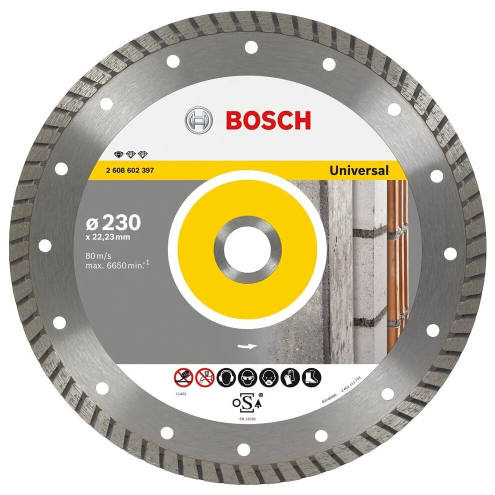 Bosch 2608602397 Standard For Universal Turbo Diamond Cutting Disc, 230Mm Ø, 22.23Mm X 2.5Mm X 10Mm