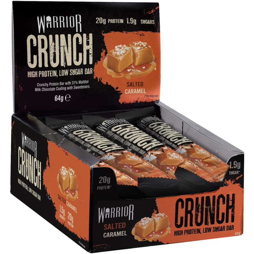 Warrior CRUNCH High Protein Bars - 20g Protein Each - Salted Caramel - Pack of 12x 64g