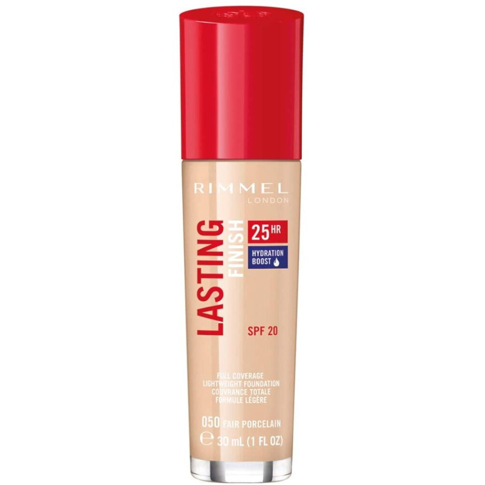 Rimmel London Lasting Finish 25 Hour Foundation, Full Coverage Formula With Spf 20, 050 Fair Porcelain, 30 Ml
