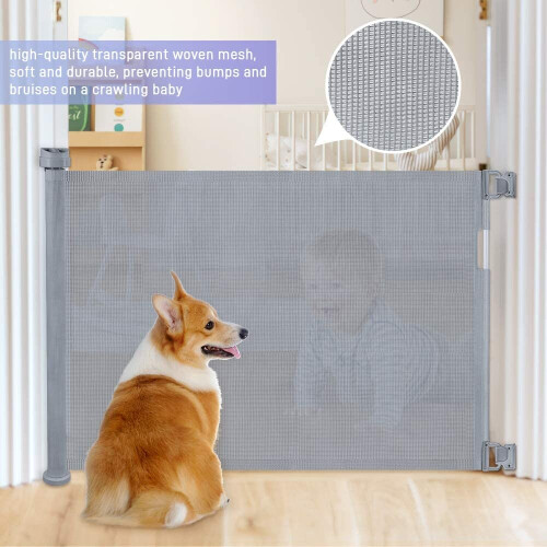 OTTOLIVES Mesh Retractable Gate for Babies, Extra Wide Safety Baby Gate 85cm Tall, Extends to