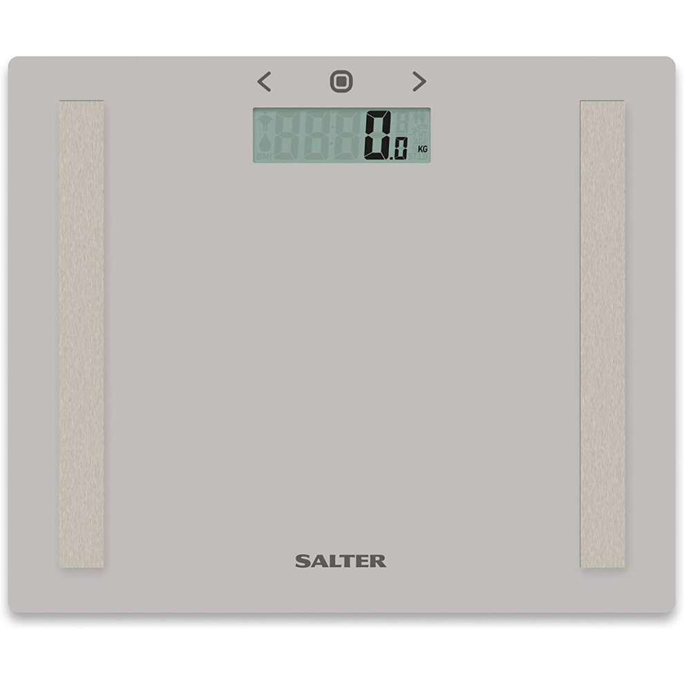 Salter Compact Body Analyser Bathroom Scales, Measure Weight BMI Body Fat Body Water, Ultra Slim Toughened Glass, 8 User Memory, Easy to Read Digital