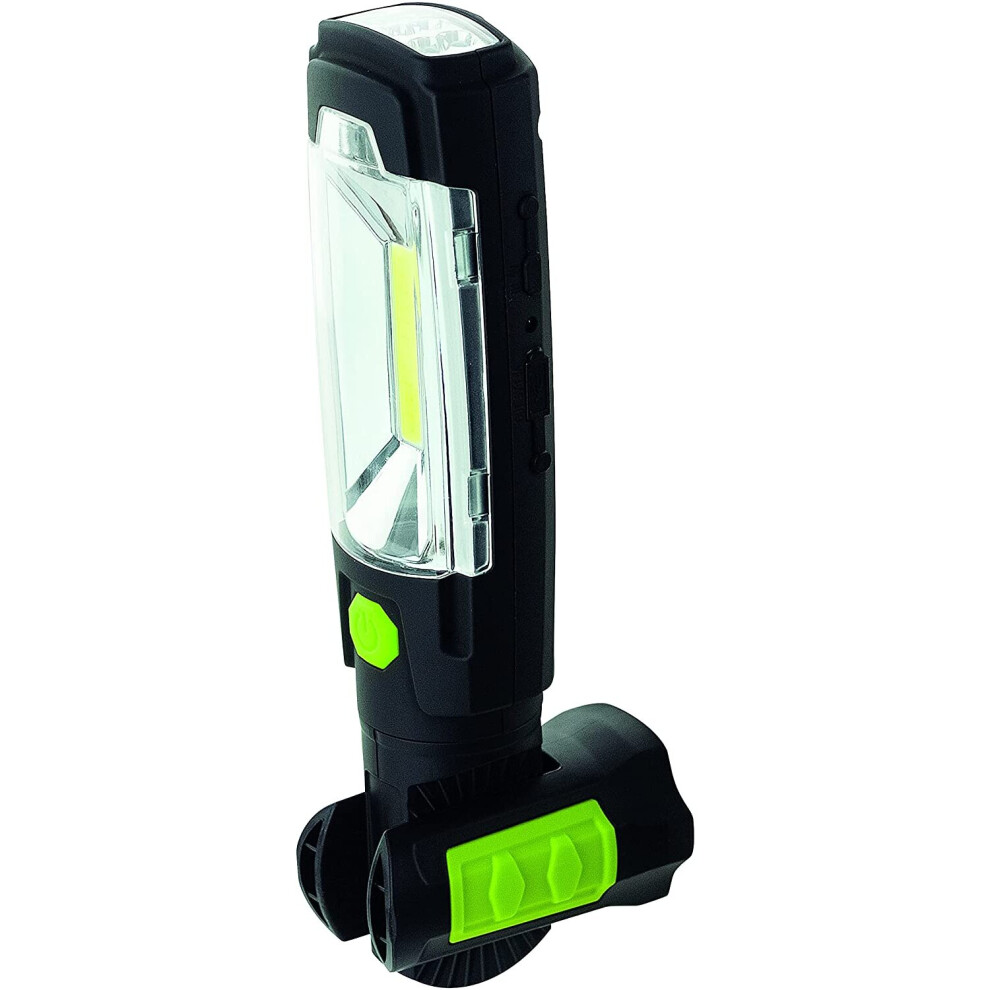 Luceco LED Rechargeable Swivel Torch with USB Power Bank, 3 Watts, Green and Black