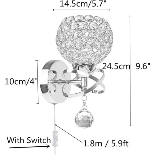 WeFoonLo Round Modern Crystal Wall Light Chrome Finish Bedroom Wall