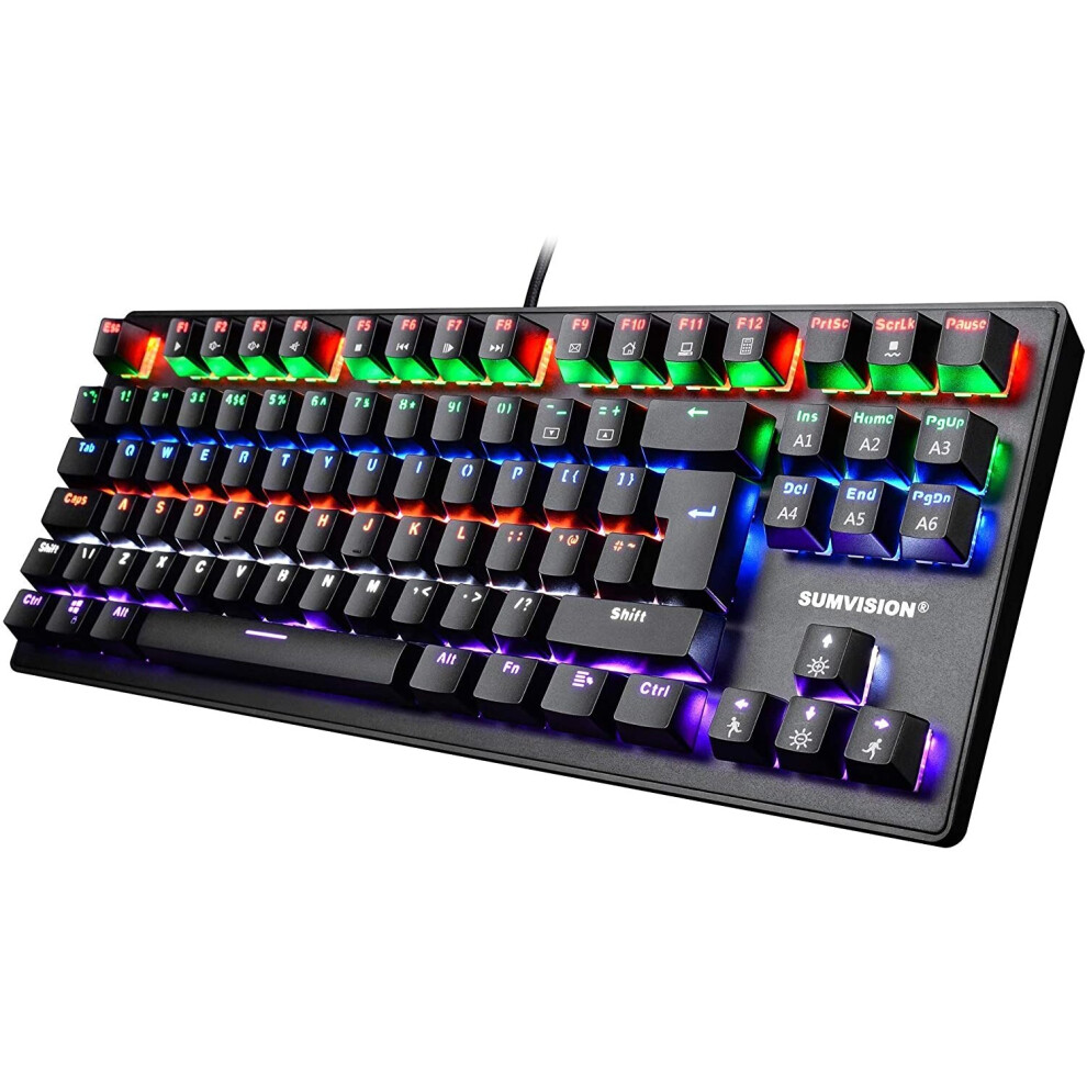 Sumvision Acies Mechanical LED Gaming Keyboard Full Tenkeyless Tkl Multicolour Illuminated 100% Anti-Ghosting for Windows PC Laptops Programmable