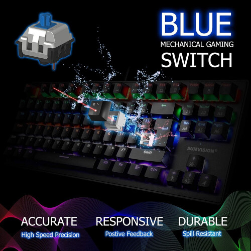 Sumvision Acies Mechanical LED Gaming Keyboard Full Tenkeyless Tkl Multicolour Illuminated 100% Anti-Ghosting for Windows PC Laptops Programmable 2