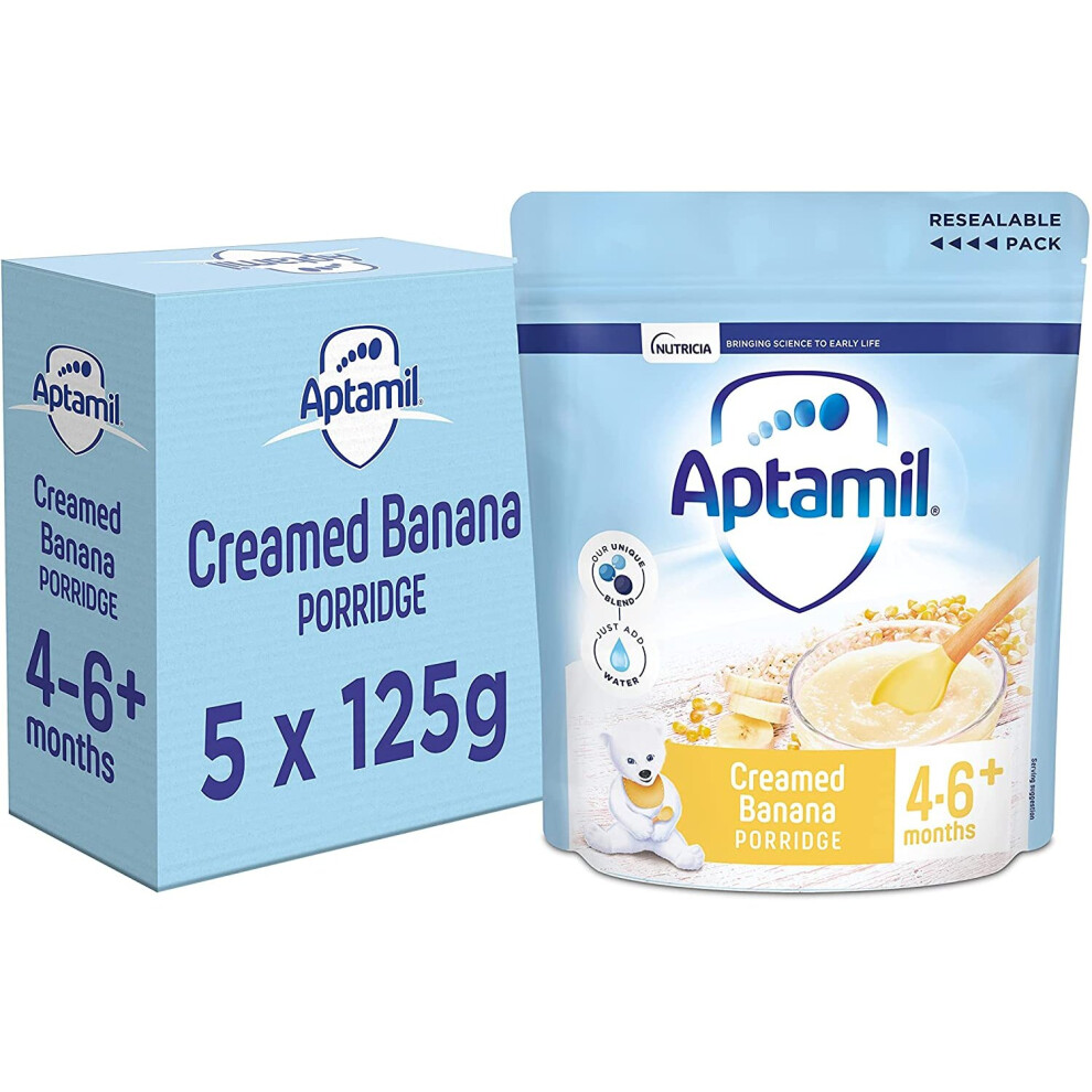 Aptamil Creamed Banana Porridge Baby Food Cereal, 4-6+ Months, 125 g, Pack of 5