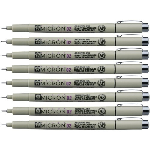Sakura Pigma Micron μολύβια 02 Μαύρο μελάνι, Πλάτος γραμμής 0.3mm - 8 τεμάχια 2