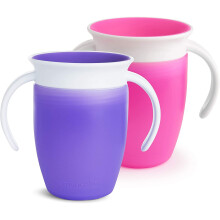 Munchkin Miracle 360-Degree Trainer Cup 2-Pack (Pink/Purple) - Spill-Proof, BPA-Free, Seals When Idle, Easy-Grab Handles, Dishwasher Safe