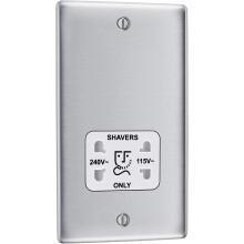 NEXUS Metal Brushed Steel Dual-Voltage Shaver Socket NBS20W-01 115/230V with White Insert