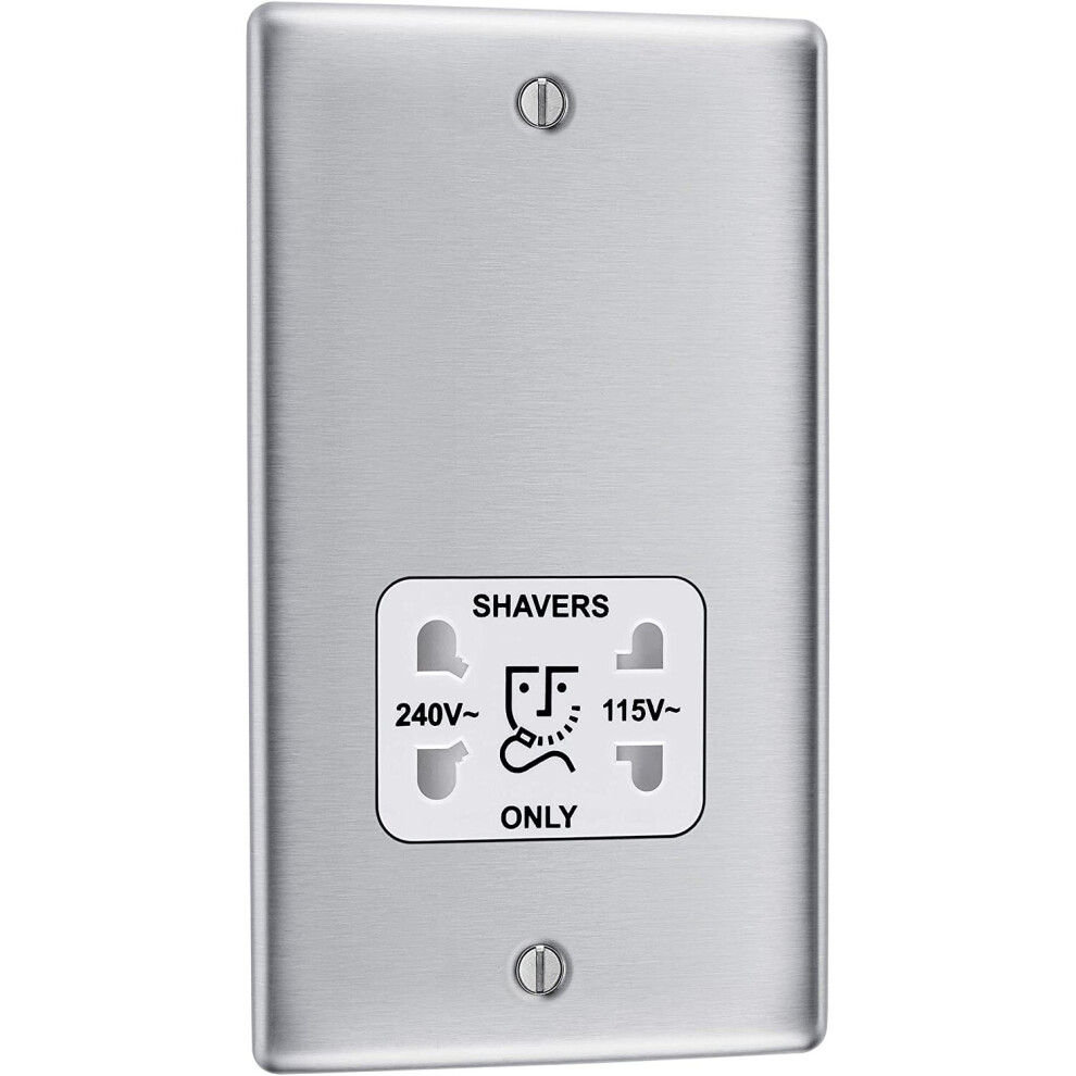 Bg Electrical Nexus Metal Brushed Steel Dual-Voltage Shaver Socket Nbs20w-01 115/230V With Insert White
