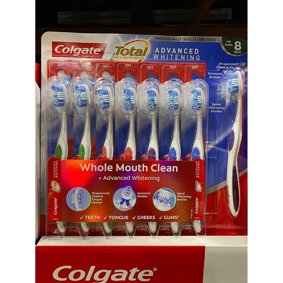 Colgate Total Advanced Whitening Toothbrush, 8-Pack