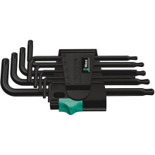 Wera 967 PKL TORX® Ball-end BlackLaser L-key set in a two-component clip, 9pc, 05024242001