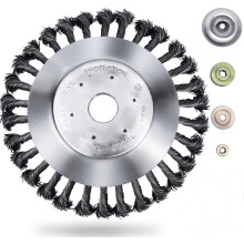 YUET 8'' Grass Trimmer Wire Brush Wheel - Solid Steel Head, Rotating Weed Razors for Lawn, Deburring & Cleaning