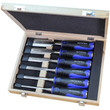 Faithfull FAIWCSGS6WB Soft-Grip Bevel Edge Chisel Set of 6 in Wooden Case