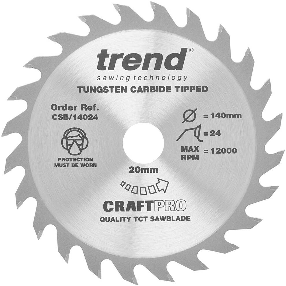 Trend CSB/14024 Craft Pro Combination TCT Circular Saw Blade, 140mm x 24 Teeth x 20mm Bore, Tungsten Carbide Tipped