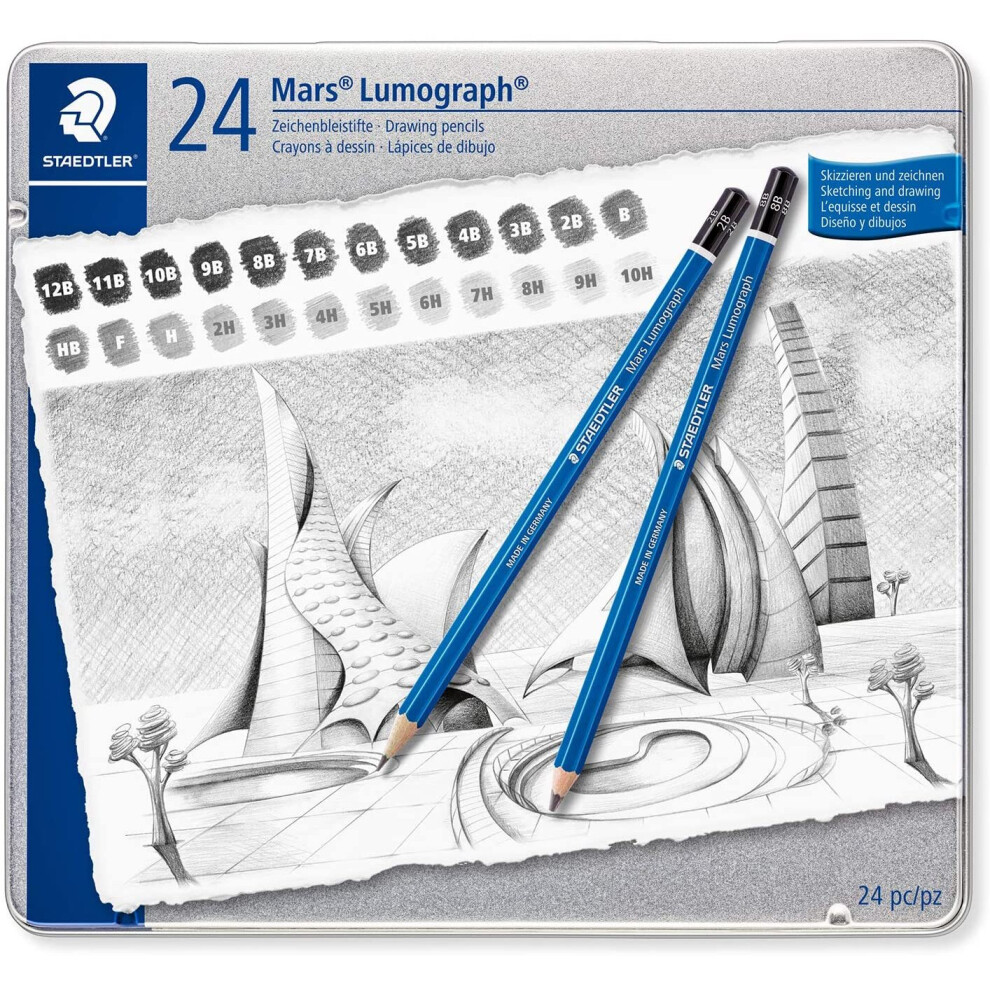 Mars Lumograph 100-G24 Metal Box 24 Assorted Graphite Pencils