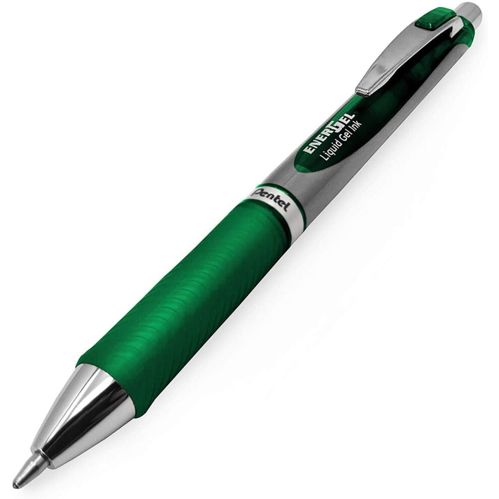 Pentel Energel Bl80 Retractable Liquid Gel Ink Rollerball Pen - 1.0Mm - Green - Pack Of 12 + 2