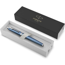 Parker IM Rollerball Pen | Premium Blue Grey with Chrome Trim | Fine Point with Black Ink Refill | Gift Box