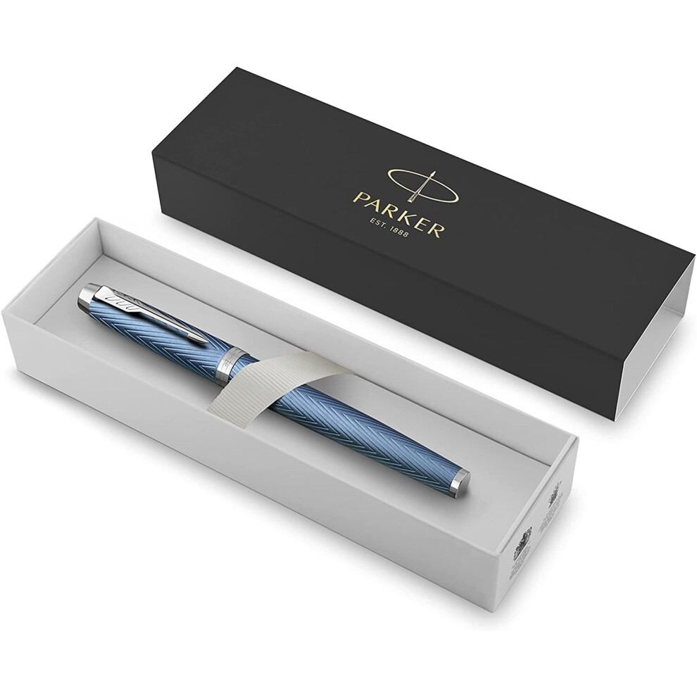 Parker IM Rollerball Pen | Premium Blue Grey with Chrome Trim | Fine Point with Black Ink Refill | Gift Box