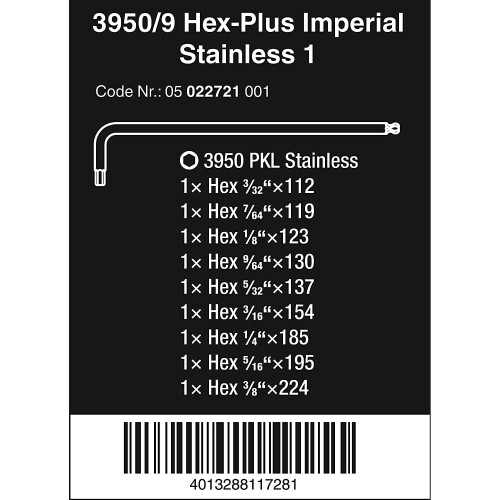 Wera Wera 3950/9 Hex-Plus Imperial Stainless 1 L-key set, 9pc 1