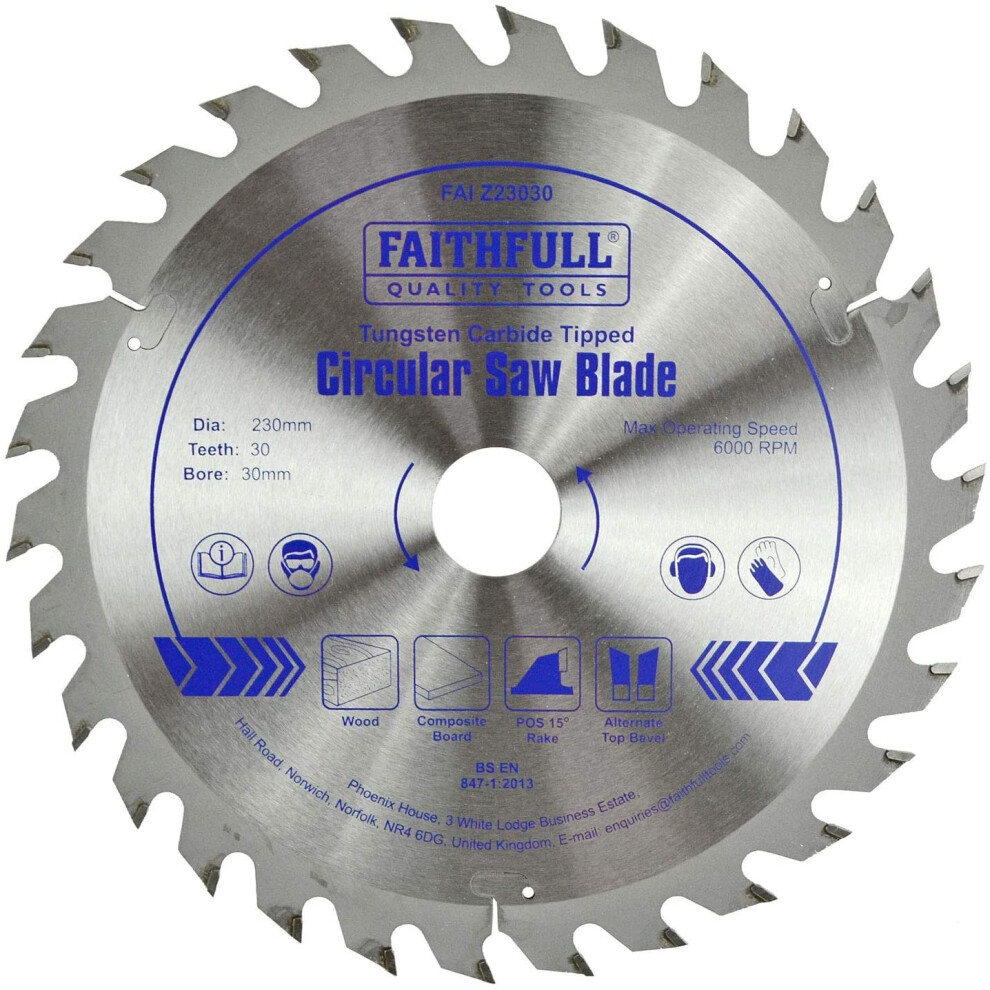 Faithfull FAIZ23030 TCT Circular Saw Blade 230 Mm X 30 Mm Bore X 30 Teeth