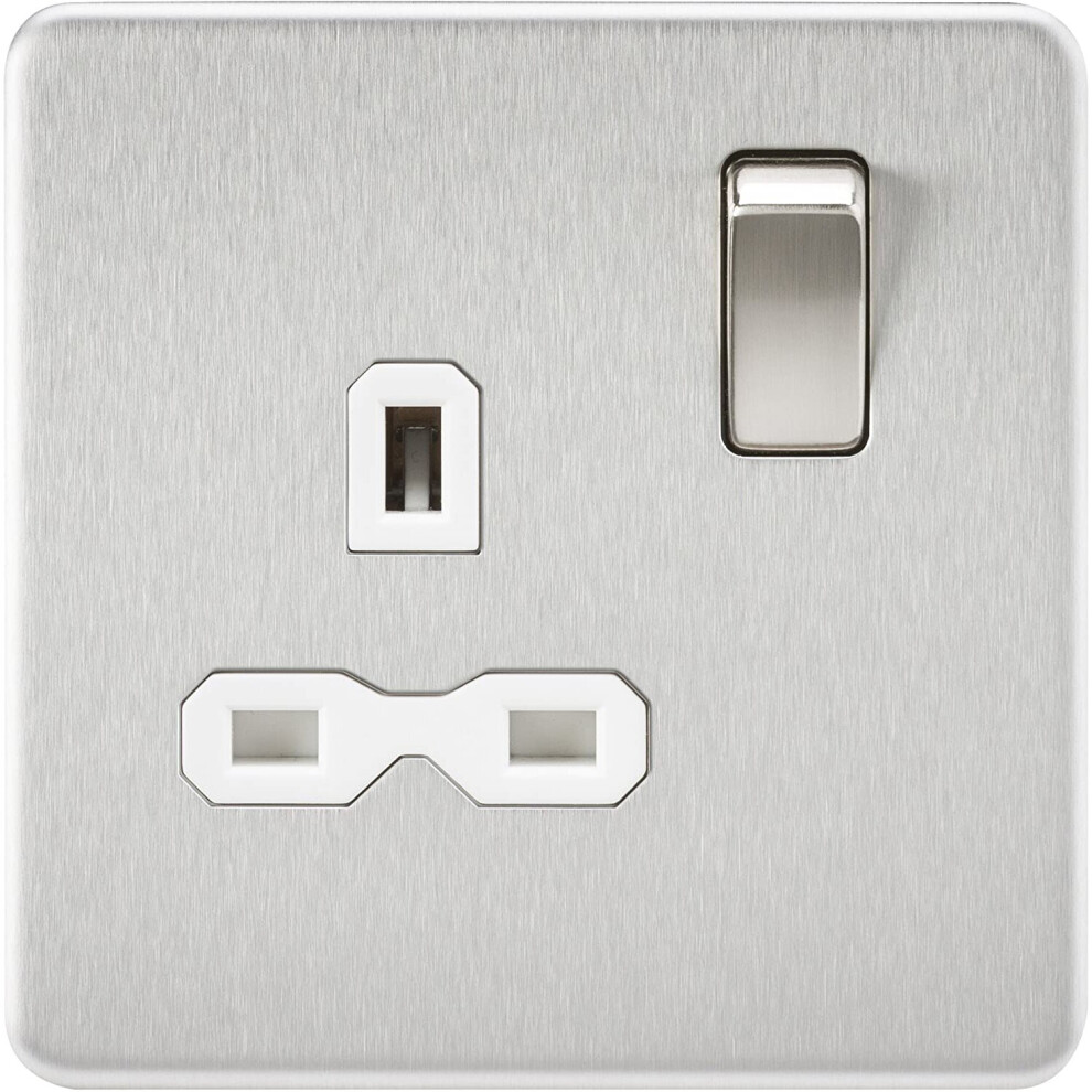 Knightsbridge Sfr7000bcw Screwless 13A 1G Dp Switched Socket-Brushed Chrome With White Insert 5055832945079