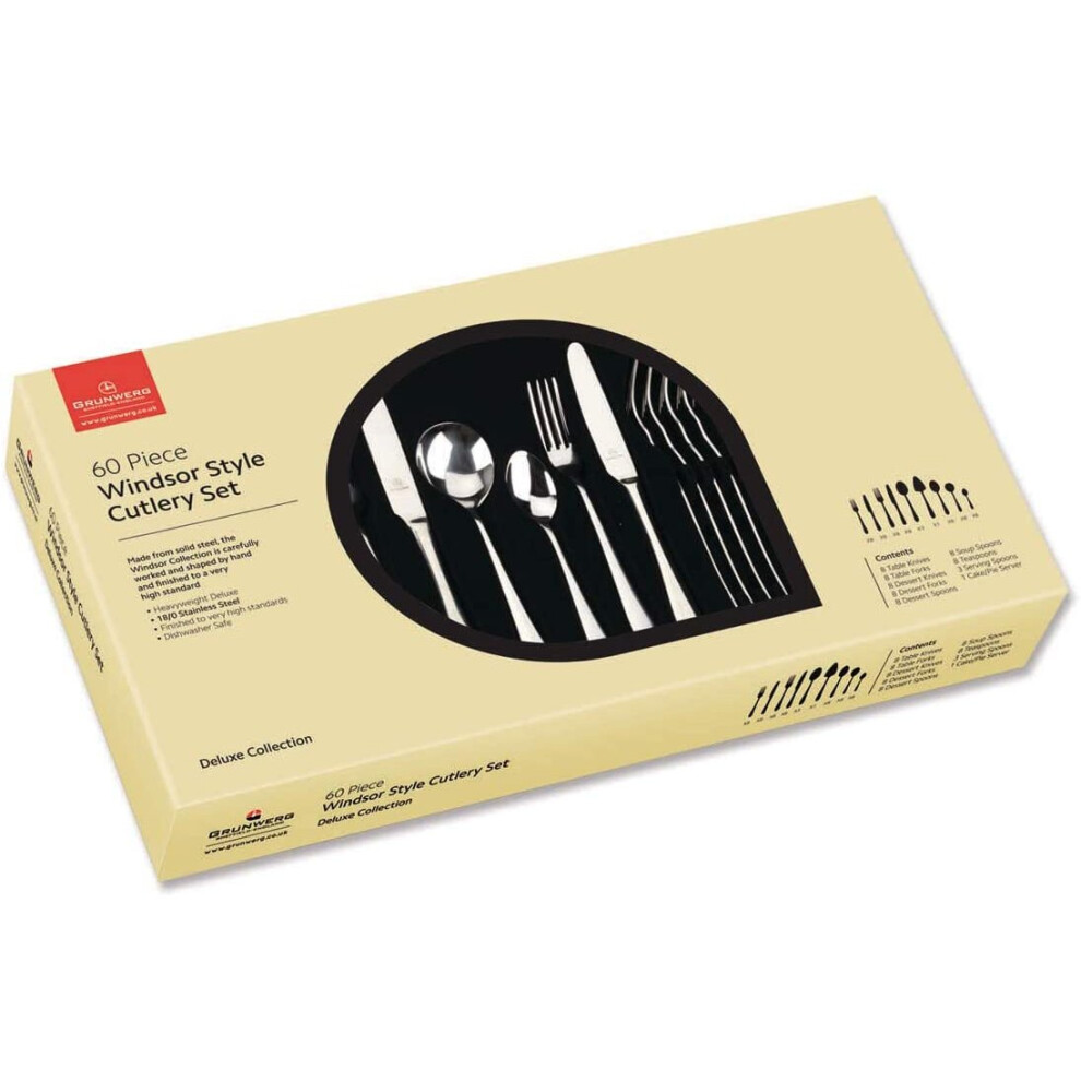 Windsor Boxed Cutlery Set, Mirror, 60-Piece