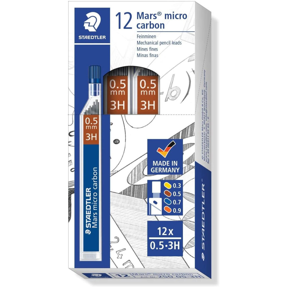 Staedtler Mars Micro 0.5 mm 3H Refill Lead for Mechanical Pencils (Pack of 12 Tubes)