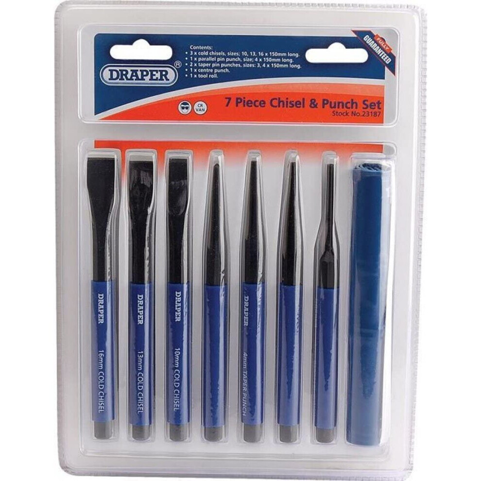 Draper 23187 Chisel and Punch Set, Blue, 7 Pcs