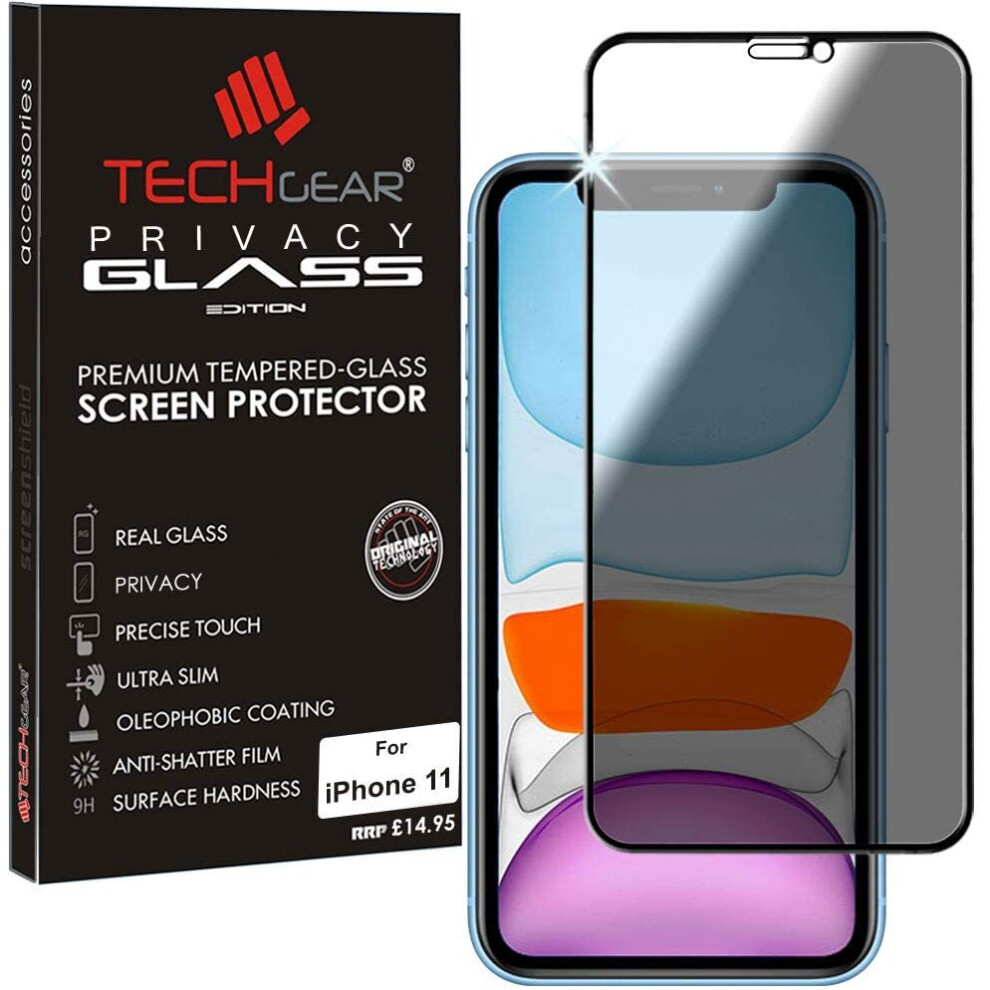 TECHGEAR Anti Spy Screen Protector for iPhone 11 - PRIVACY 3D GLASS Edition Genuine Tempered Glass Full Screen Protector Guard Cover Compatible with