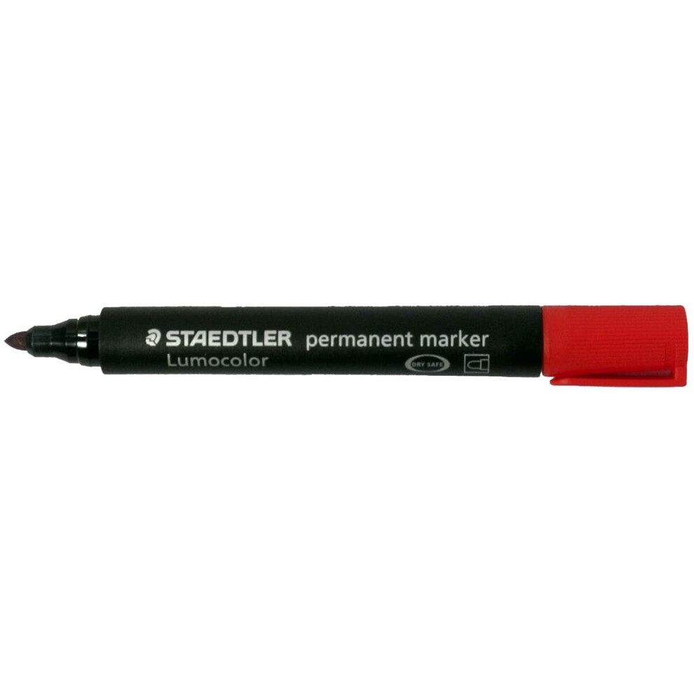 STAEDTLER Lumocolor Bullet Tip Permanent Marker, Red, Pack of 10