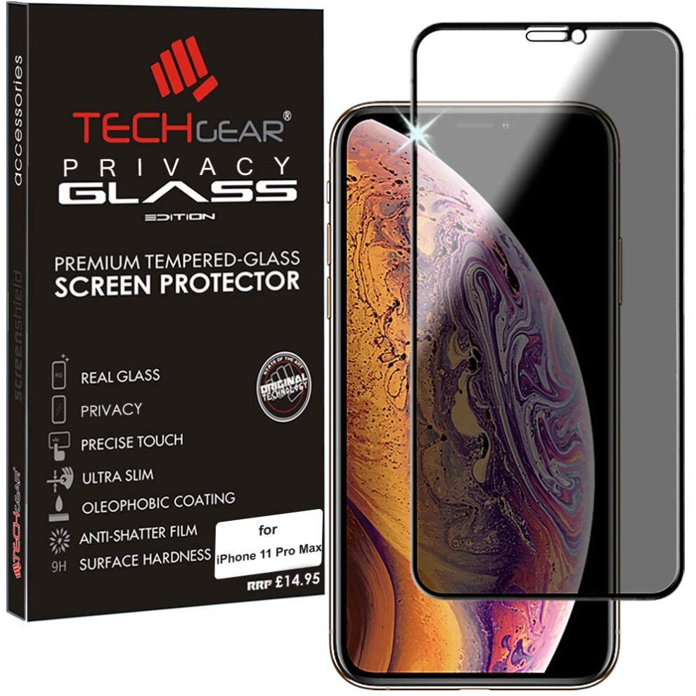 TECHGEAR Anti Spy Screen Protector for iPhone 11 Pro Max - PRIVACY 3D GLASS Edition Genuine Tempered Glass Full Screen Protector Guard Cover