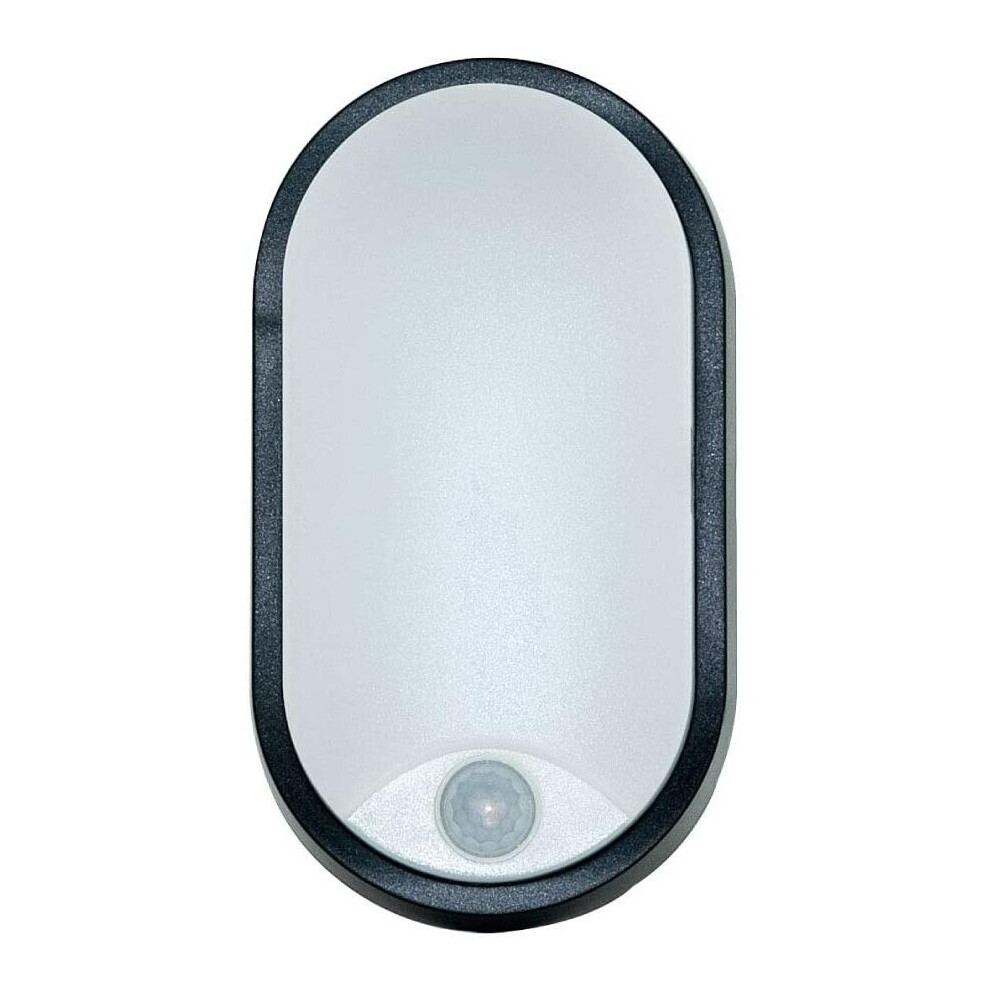 Luceco Ebeo10p40-01 Eco Oval Bulkhead Led Lighting With Pir Motion Sensor, Black And White Bezel, 22 Cm, 10 Watts