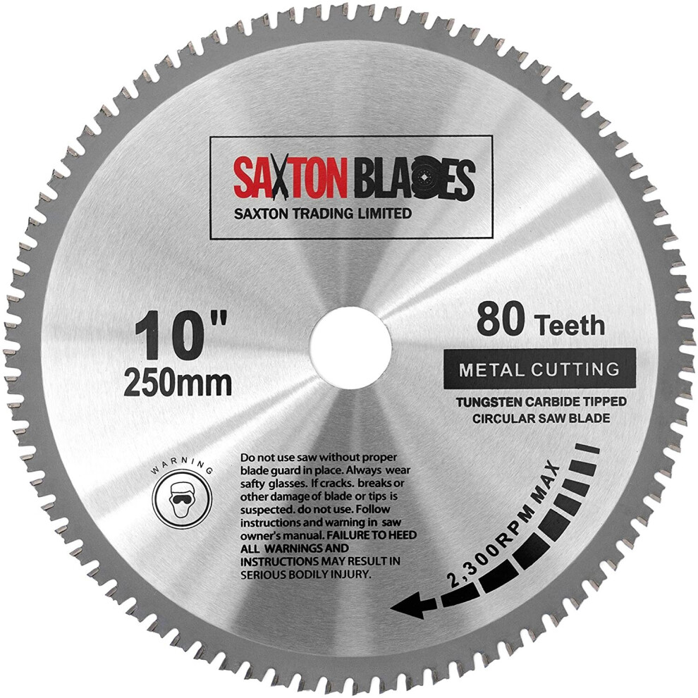 Tct25080tmb Saxton Tct Circular Steel Aluminium Copper Metal Saw Blade 250Mm X 80T For Bosch Makita Dewalt Evolution Fits 255Mm Saws 5060611240405