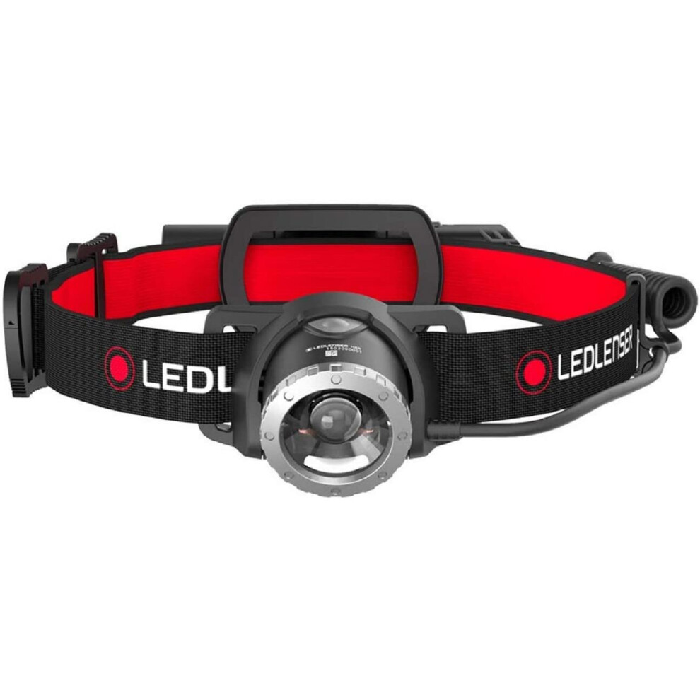 Ledlenser H8R Rechargeable Head Torch LED 600lm, Adjustable Focus, Red Rear Light, Up To 120h Runtime,18650 Battery, IP54 Headlamp For Camping & Work