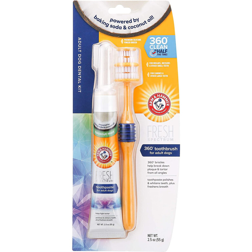 Arm & Hammer Fresh Spectrum Coconut Dental Kit For Dogs, Includes Toothbrush And Toothpaste For Dogs