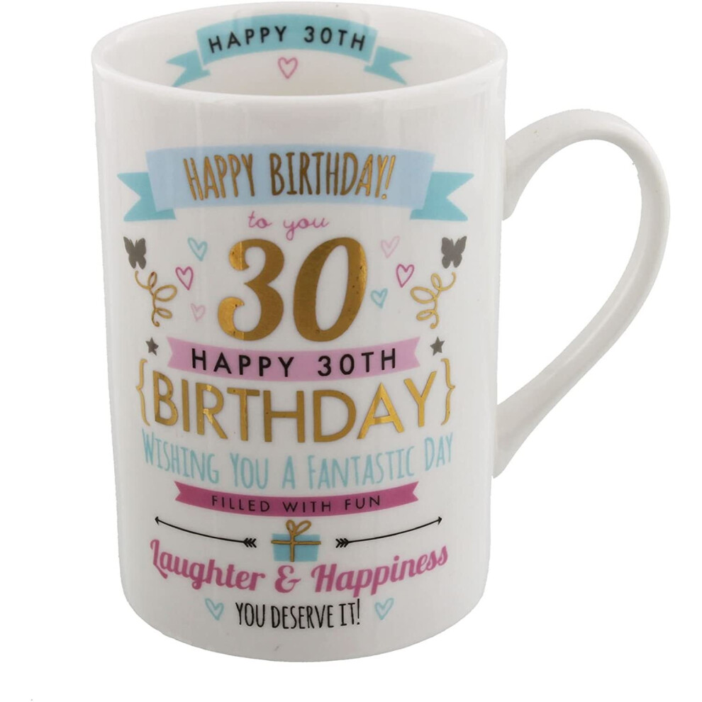 Widdop Bingham Signography Happy Birthday Pink & Gold Design - 30th Thirty Mug Boxed Present Gift