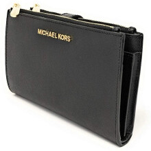 Michael Kors Women's Purse Clutch Double Zip MK Logo 4 x 10 x 18 cm Genuine Leather Loop Jet Set Travel