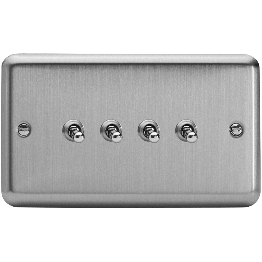 Varilight 4-Gang 10A 1- Or 2-Way Toggle Light Switch (Twin Plate) Matt Chrome Xst9 5021575830873