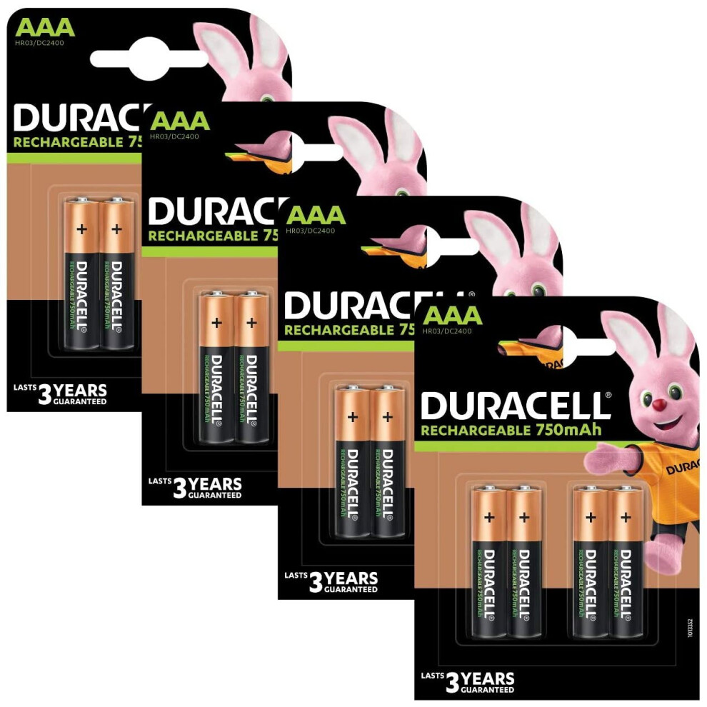 Duracell 750mAh AAA Size Rechargeable Batteries--Pack of 16