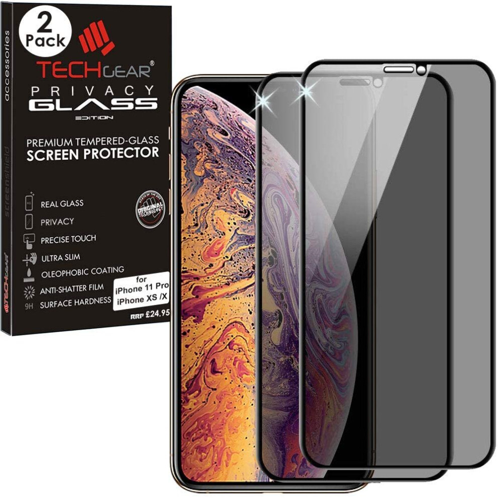 TECHGEAR [2 Pack Anti Spy Screen Protector for iPhone 11 Pro, iPhone XS/X - PRIVACY 3D GLASS Edition Genuine Tempered Glass Full Screen Protector