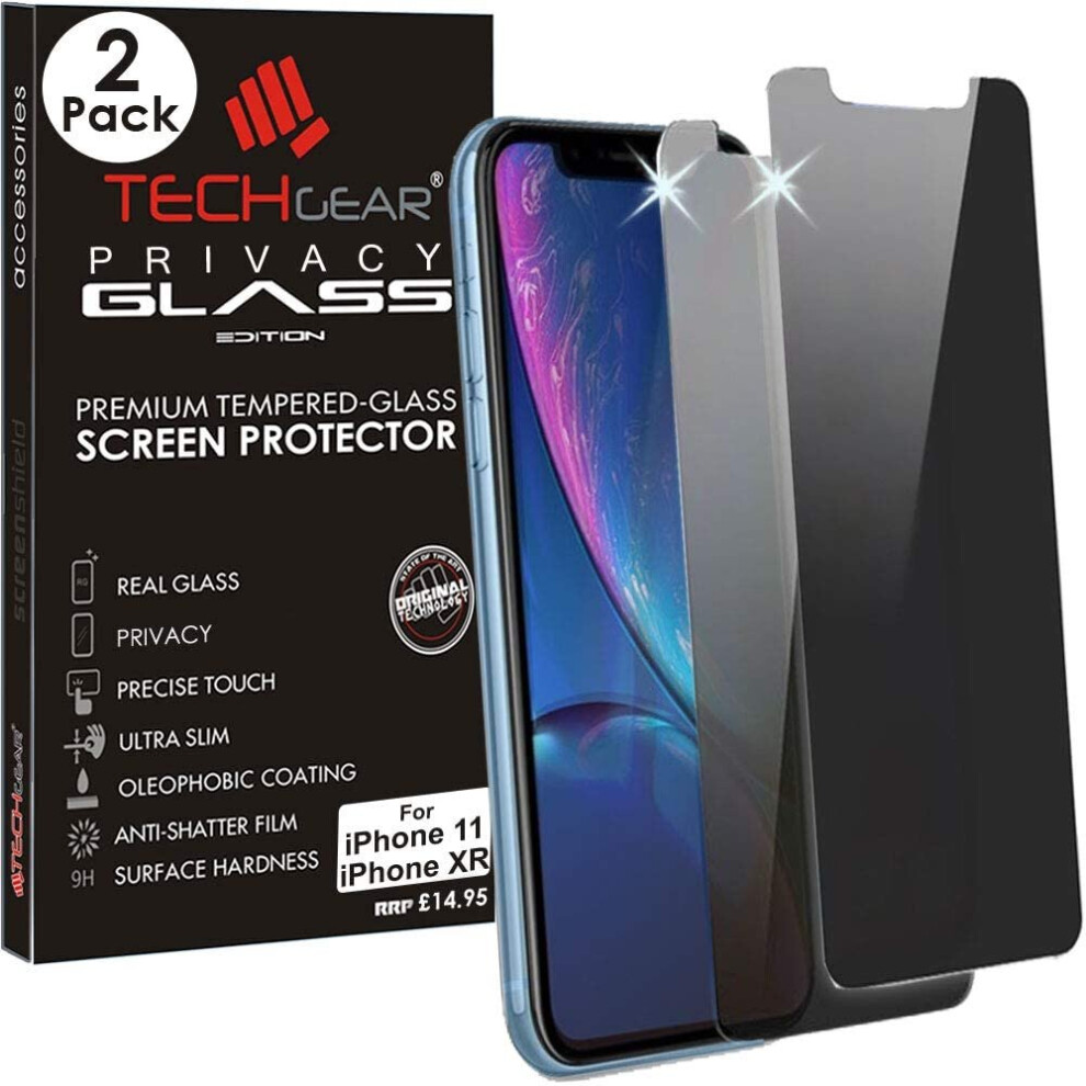 [2 Pack] TECHGEAR Anti Spy Screen Protector for iPhone 11, iPhone XR - Privacy GLASS Edition Genuine Tempered Glass Screen Protector Guard Cover