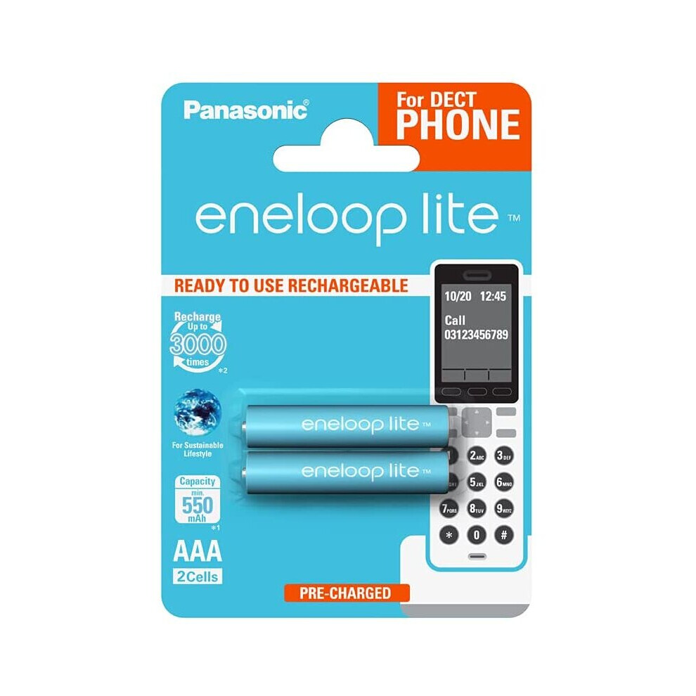 Panasonic Eneloop Lite AAA Micro 550mAh Eneloop NiMH Ready to Use Rechargeable Battery BK 4LCCE/2DE (2 Eneloop Lite Batteries)