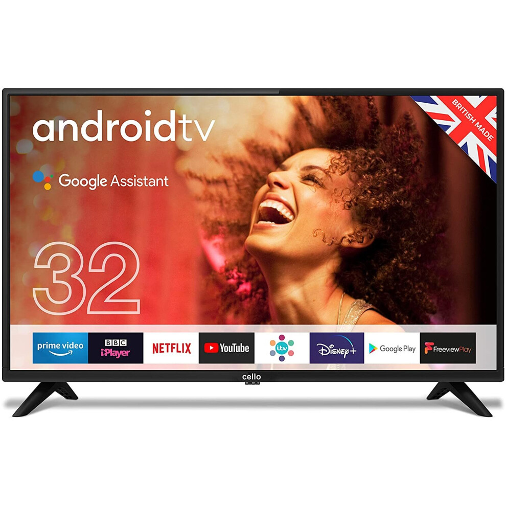 Cello ZG0223 32â Smart Android TV with Freeview Play, Google Assistant, Google Chromecast, 3 x HDMI and 2 x USB Made in the UK 2021 Model